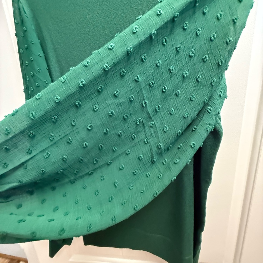 🍁CeCe Green Sweater with Sheer Swiss Dot Sleeves - Picture 4 of 6